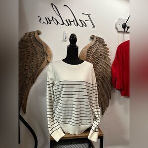 White a blue crew sweater